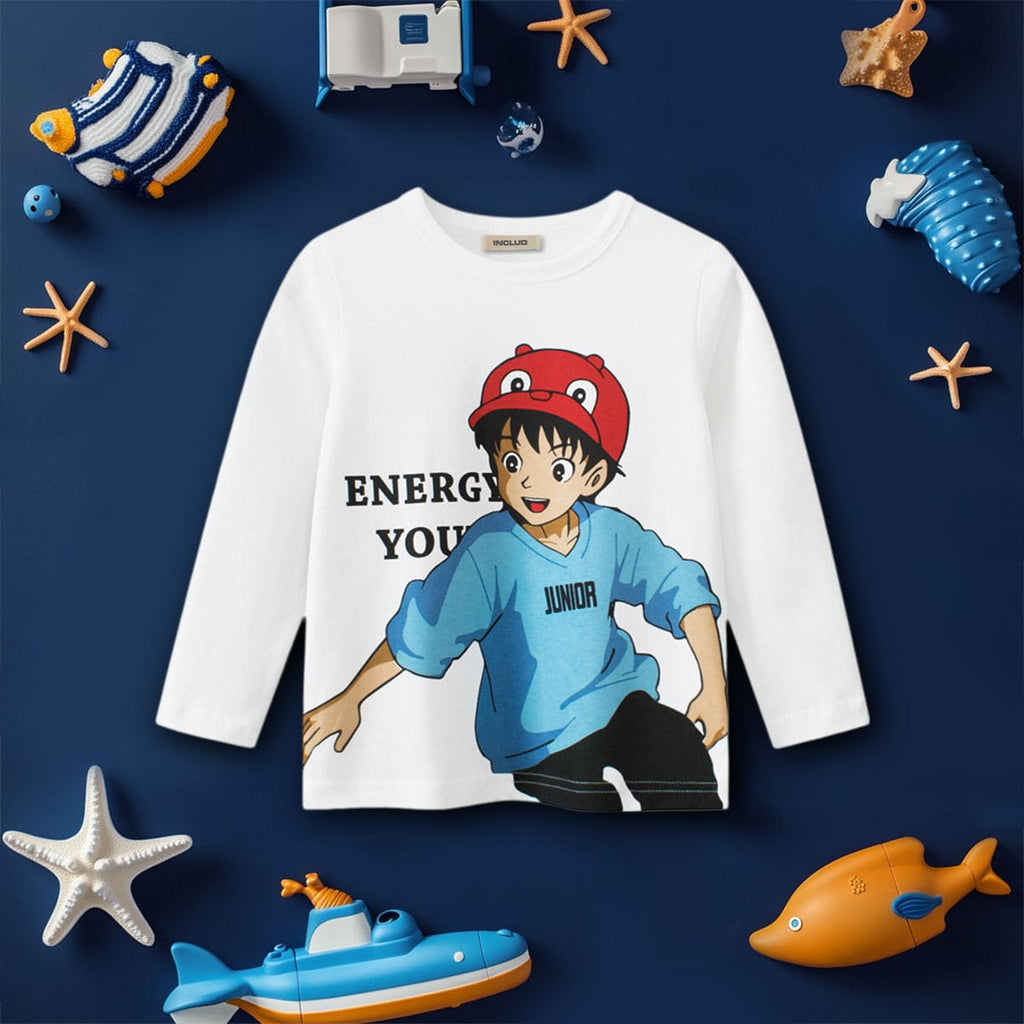 Boys White Long Sleeves Graphic Print T-shirt Tshirts White 1-2 Y 