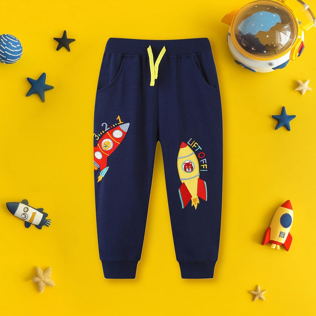 Boys Navy Spaceship Embroidered Sweatpants Joggers Navy 1-2 Y 