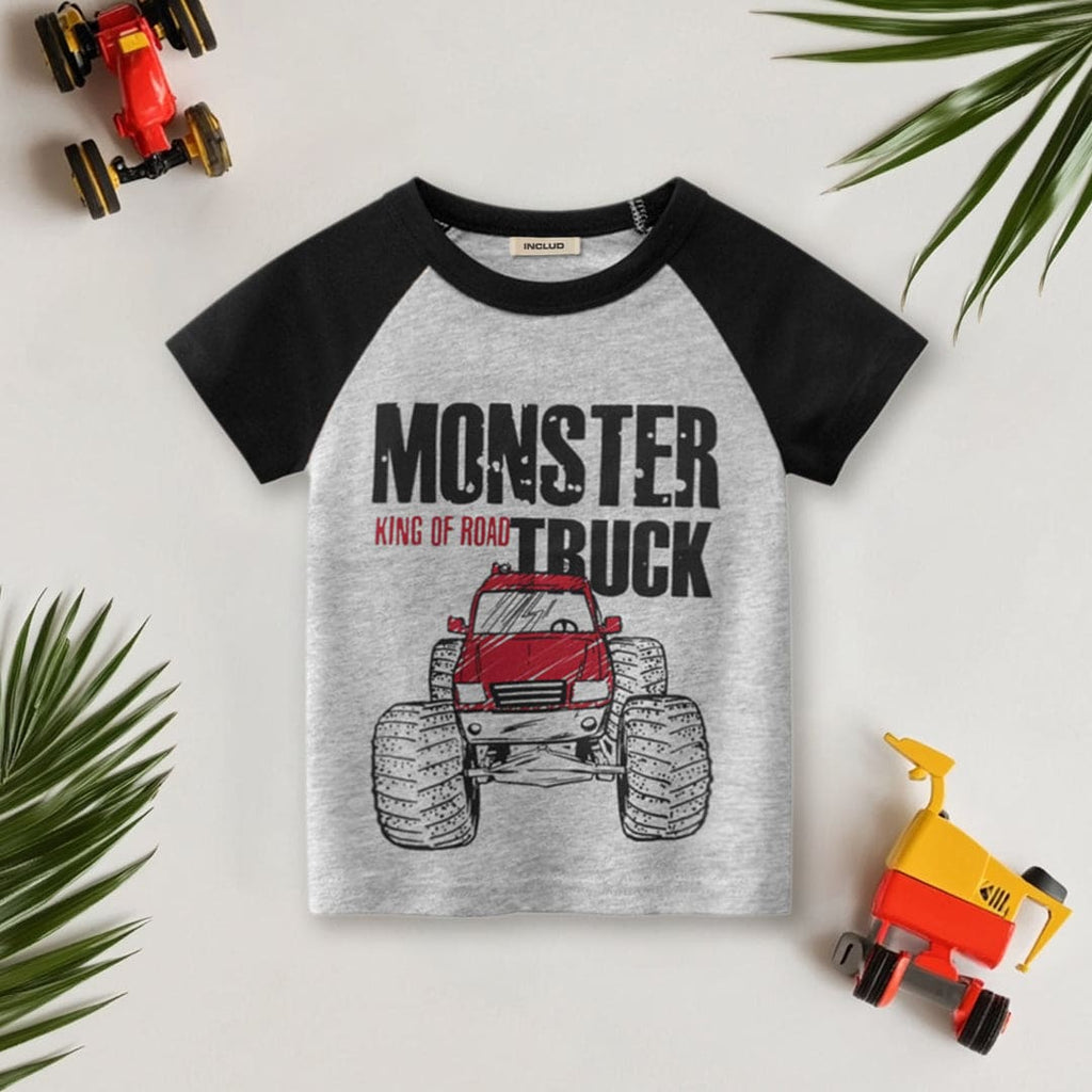 Boys Black Graphic Print Raglan Sleeves T-shirt Tshirts Black 1-2 Y 