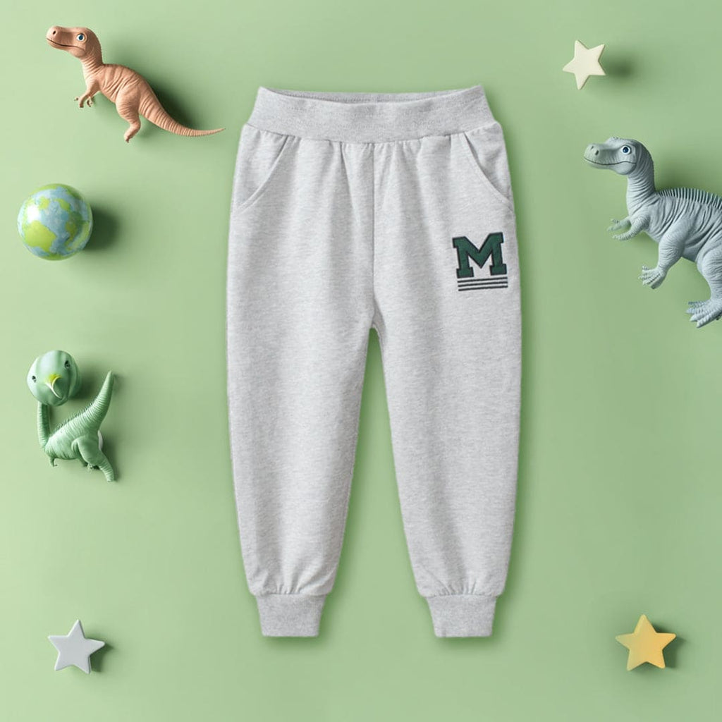 Boys Grey Elasticated Motif Print Rib Cuff Trouser Trackpants & Joggers Gray 1-2 Y 