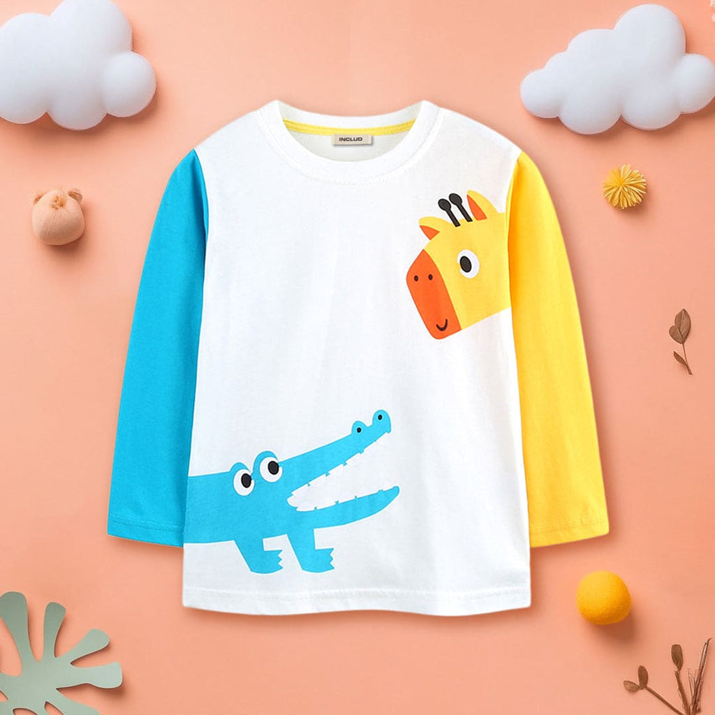 Boys White Long Sleeve Crocodile Printed T-Shirt Tshirts White 1-2 Y 