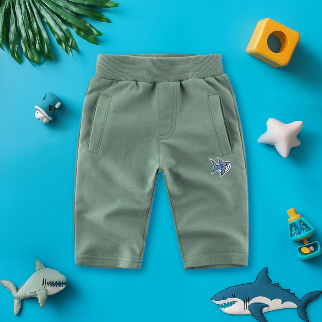 Boys Green Shark Embroidered Elasticated Shorts Shorts Green 1-2 Y 