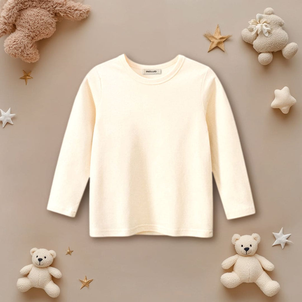 Boys Beige Solid Full Sleeves T-shirt Tshirts Beige 1-2 Y 