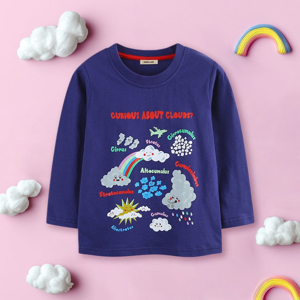 Boys Navy Long Sleeve Cloud Printed Cotton T-Shirt Tshirts Navy 1-2 Y 