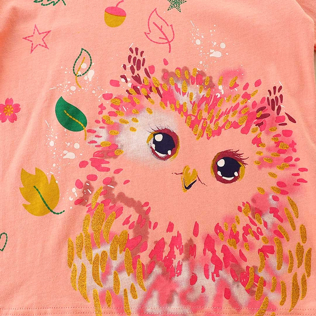 Girls Orange Long Sleeve Bird Print Casual T-Shirt – INCLUD