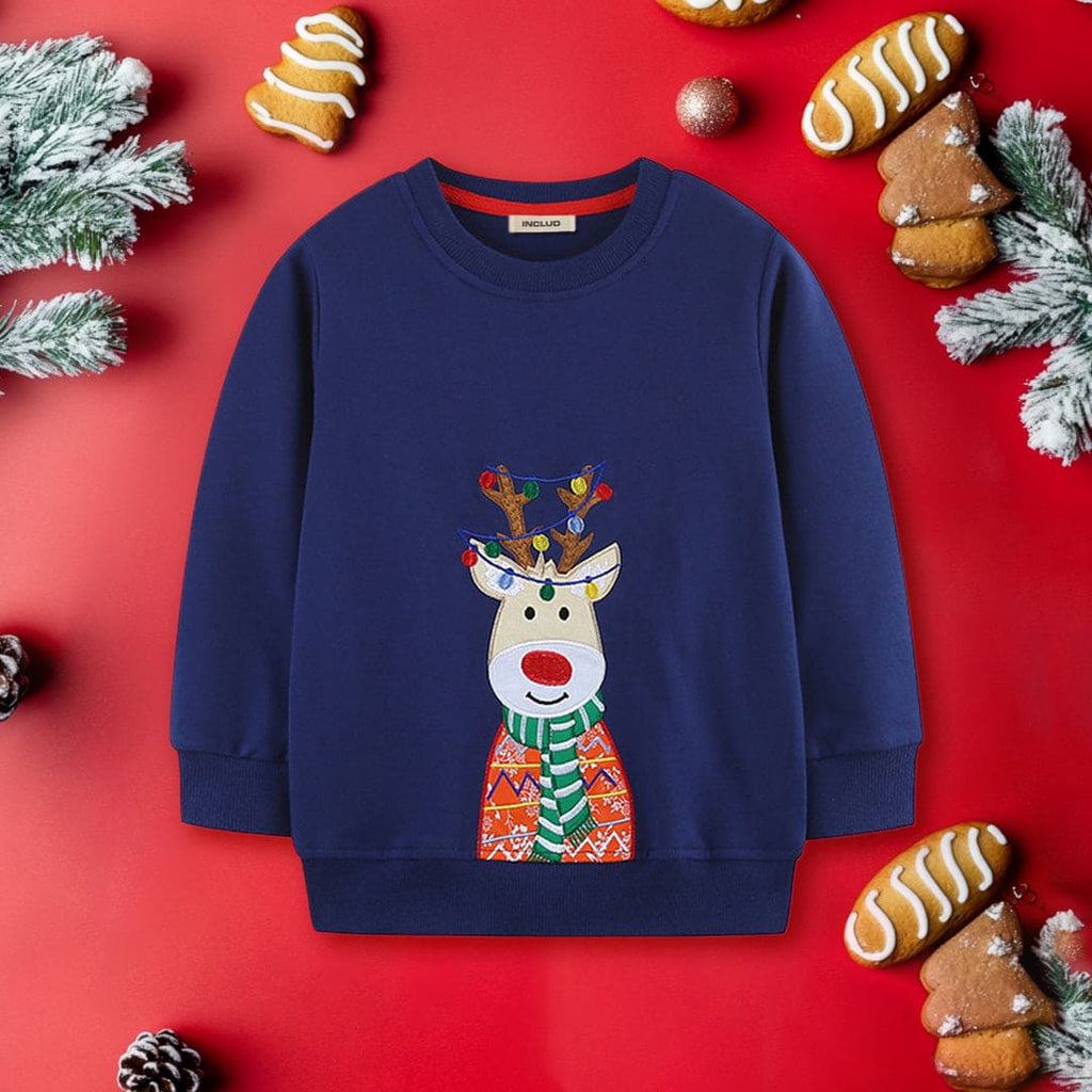 Boys Navy Long Sleeve Christmas Embroidered Sweatshirt Sweatshirts & Hoodies Navy 1-2 Y 