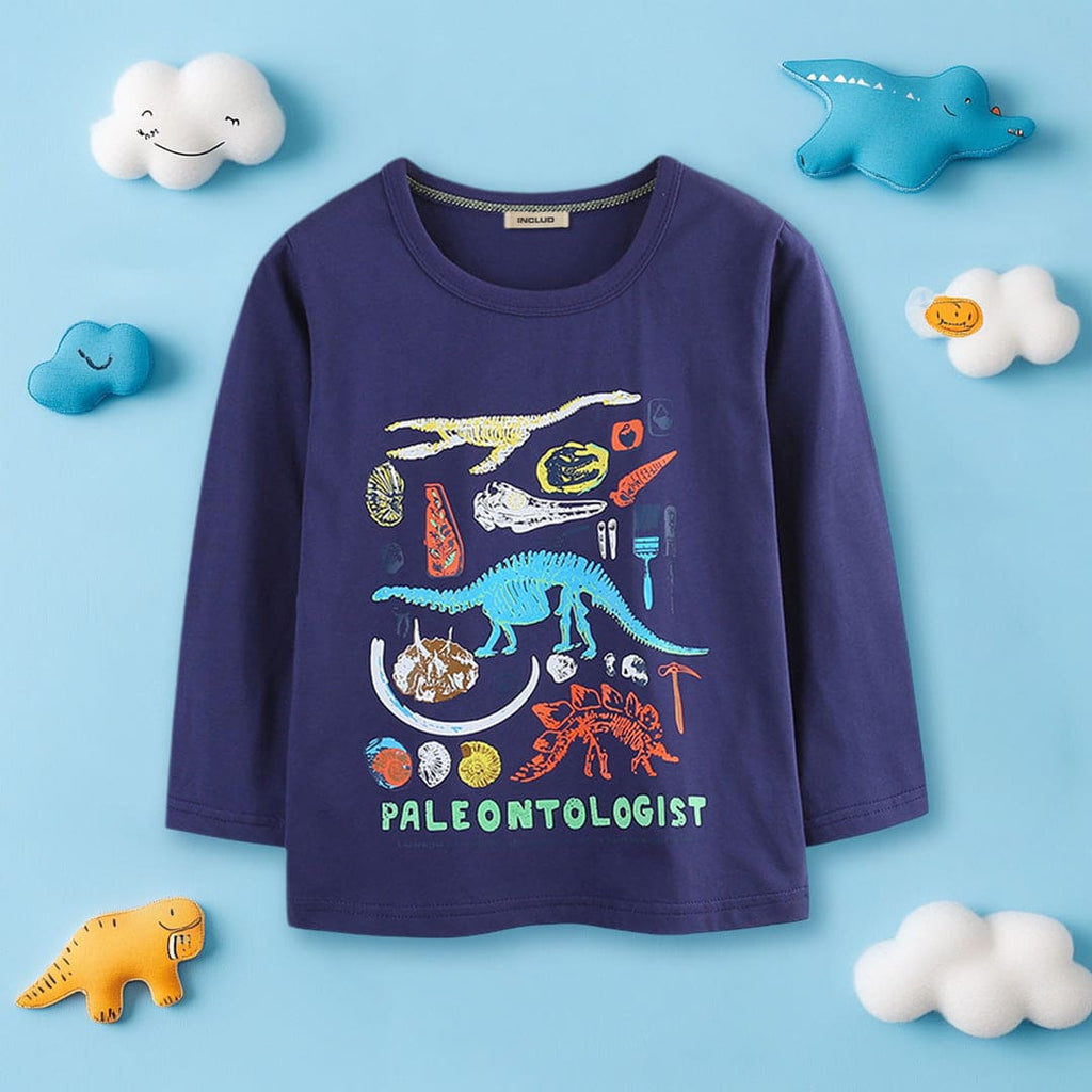 Boys Navy Long Sleeve Dinosaur Printed T-Shirt Tshirts Navy 1-2 Y 
