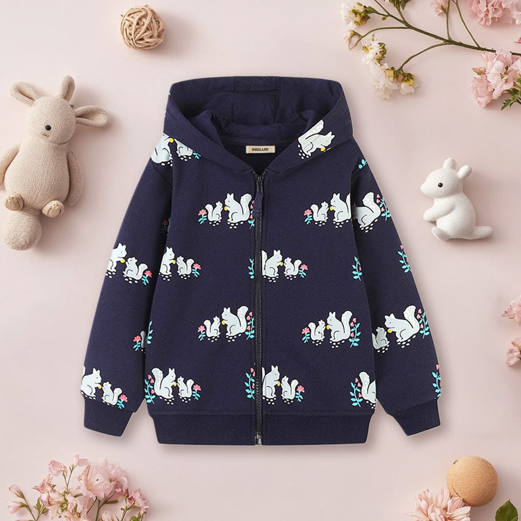 Girls Black Long Sleeve Squirrel Printed Hooded Sweatshirt Sweatshirts & Hoodies Black 1-2 Y 