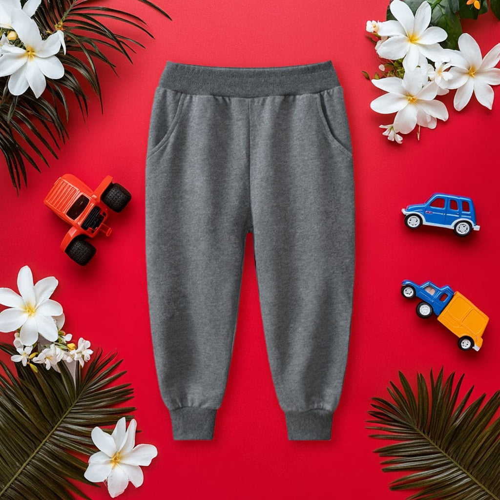 Boys Dark Grey Solid Elasticated Rib Trouser Trackpants & Joggers Dark Grey 1-2 Y 