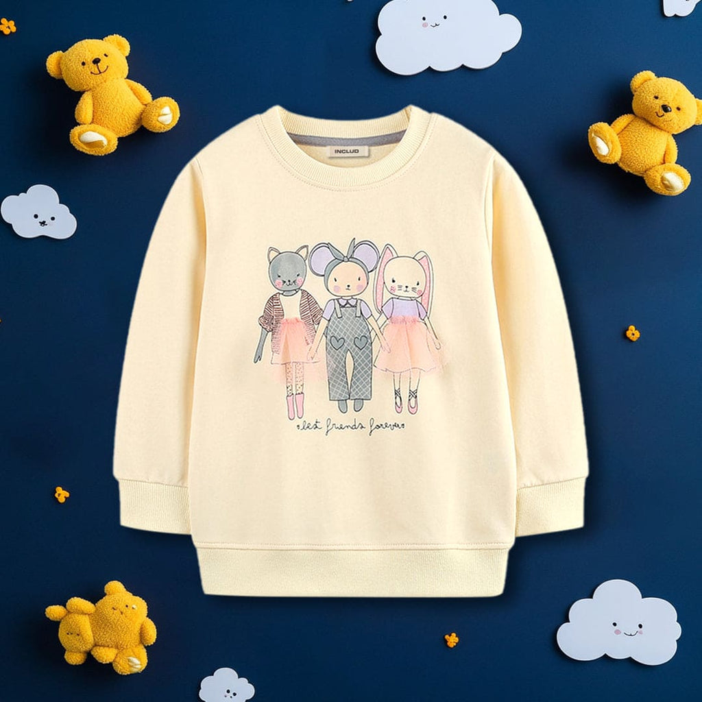 Girls Beige Long Sleeve Cartoon Printed Sweatshirt Sweatshirts & Hoodies Beige 1-2 Y 