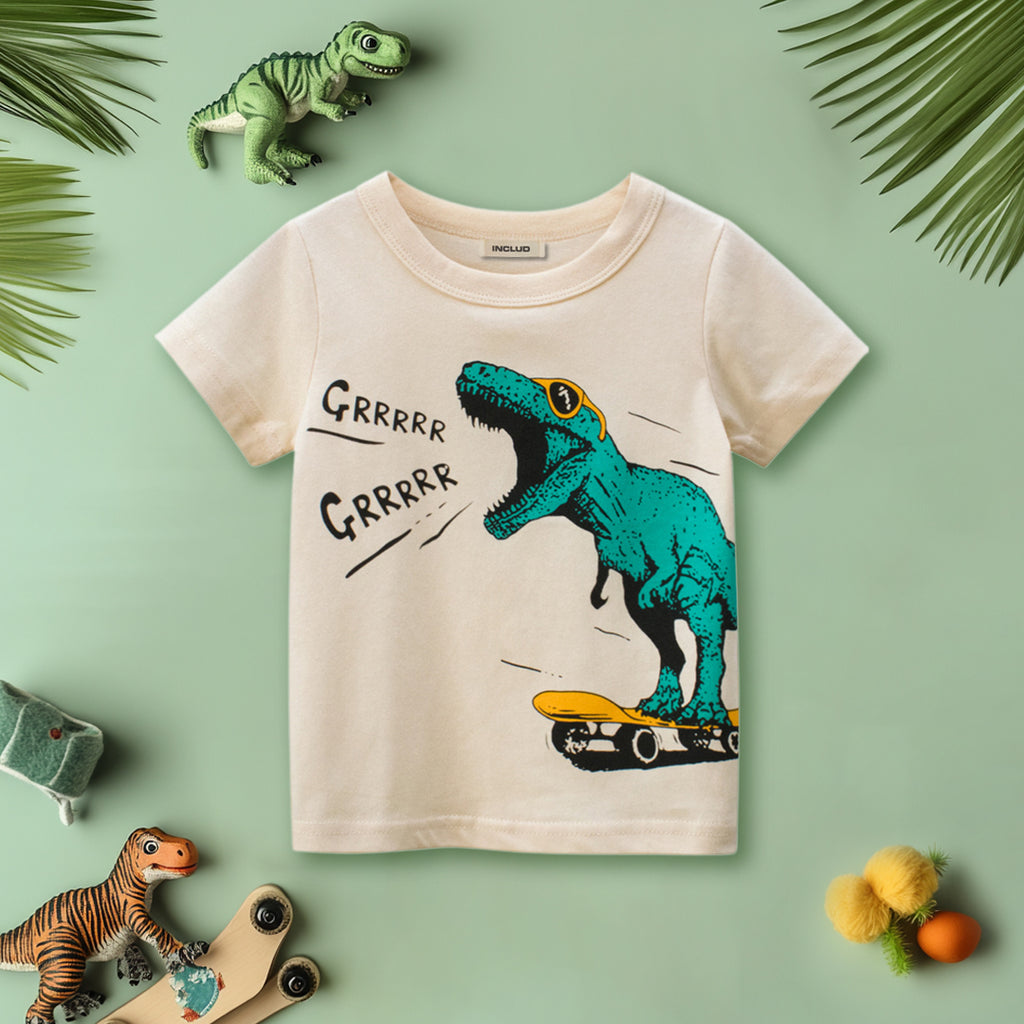 Boys Apricot Dinosaur Print Short Sleeves T-shirt Tshirts Apricot 1-2 Y 