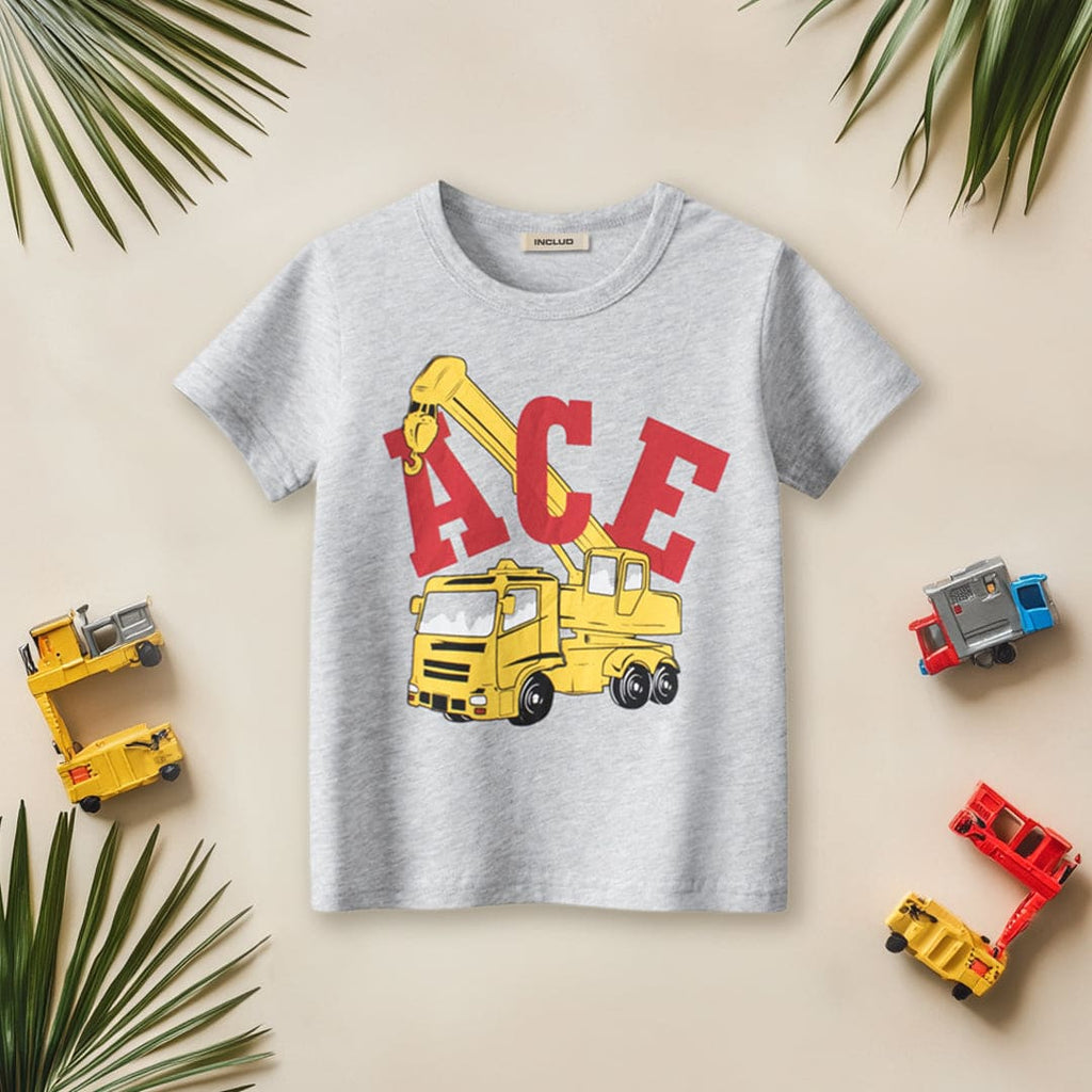 Boys Grey Graphic Print Short Sleeves T-shirt Tshirts Grey 1-2 Y 