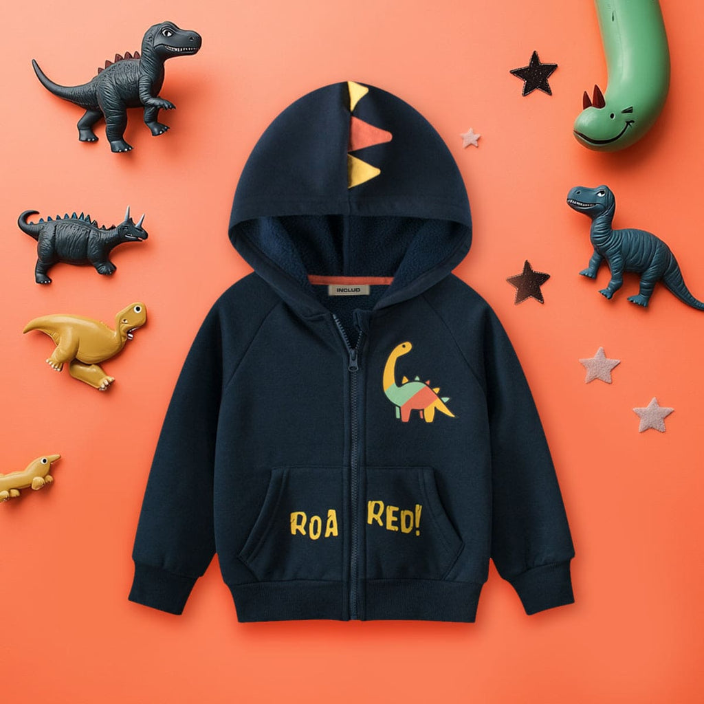Boys Blue Dinosaur Print Long Sleeves Hooded Sweatshirt Sweatshirts & Hoodies Blue 1-2 Y 