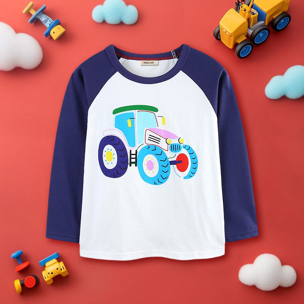 Boys White Long Sleeve Car Printed Cotton T-Shirt Tshirts White 1-2 Y 