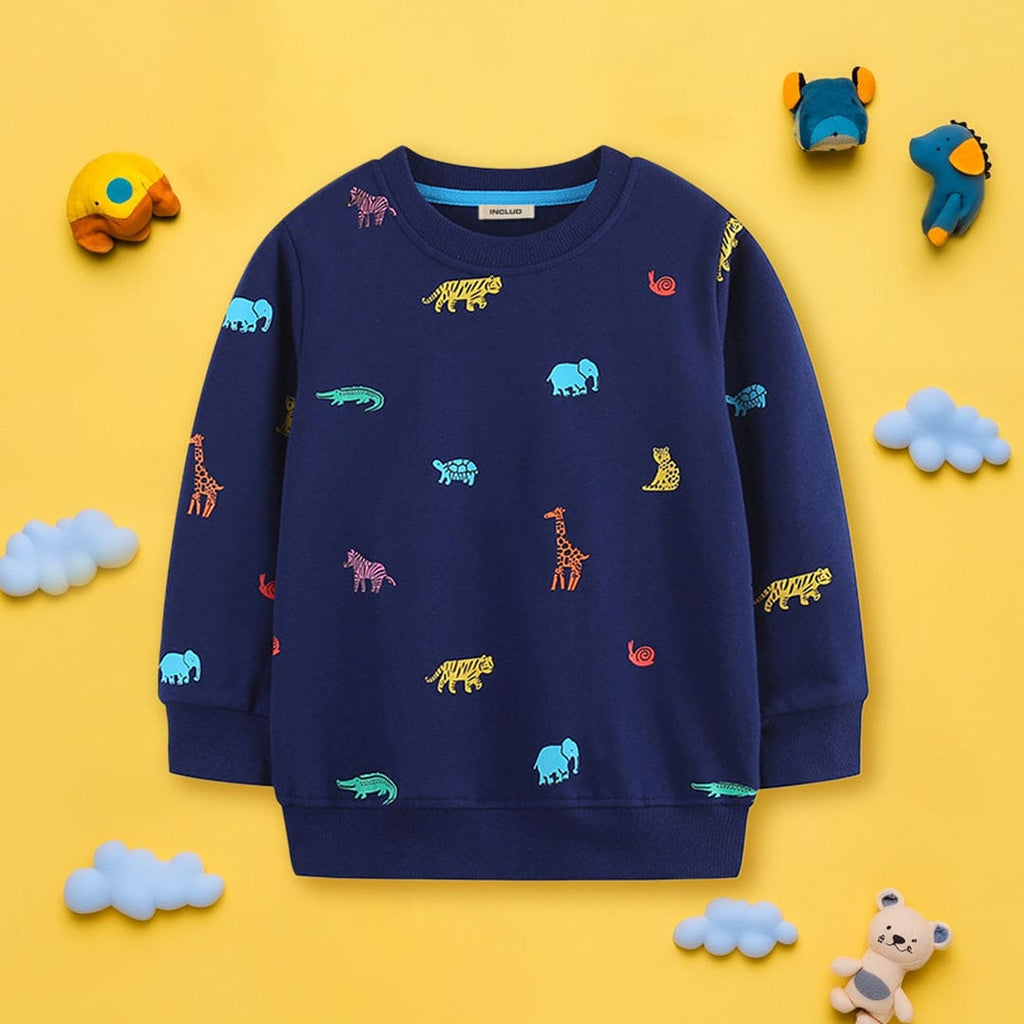 Boys Navy Long Sleeve Animal Printed Round Neck Sweatshirt Sweatshirts & Hoodies Navy 1-2 Y 