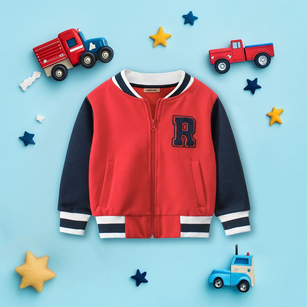 Boys Red Color-blocked Long Sleeves Varsity Jacket Coats & Jackets Red 1-2 Y 
