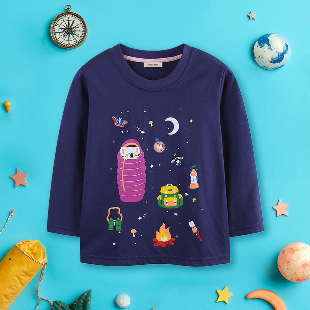 Girls Navy Long Sleeve Graphic T-Shirt Tops Navy 1-2 Y 