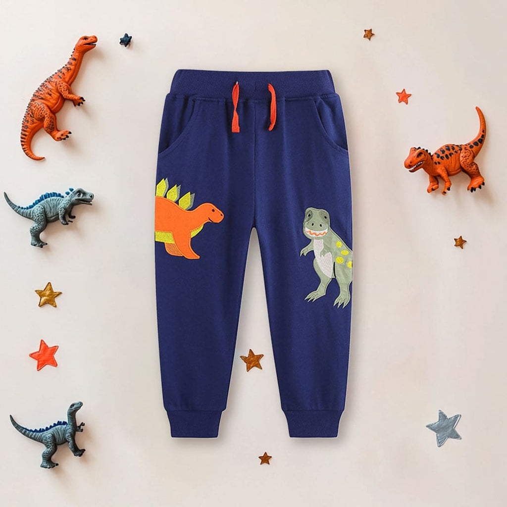 Boys Navy Dino Printed Knitted Cotton Pull On Joggers Joggers Navy 1-2 Y 
