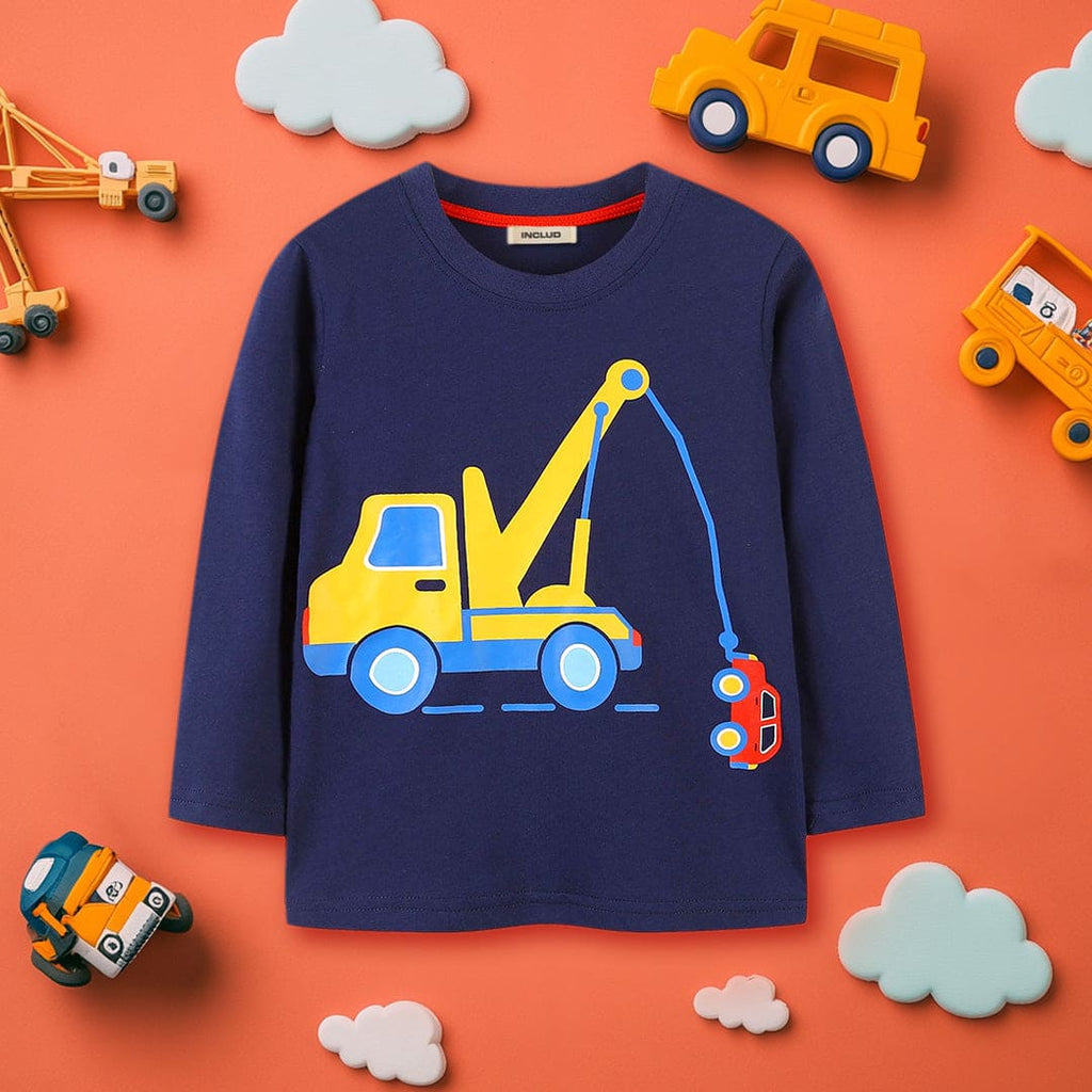 Boys Navy Long Sleeve Car Printed Round Neck T-Shirt Tshirts Navy 1-2 Y 