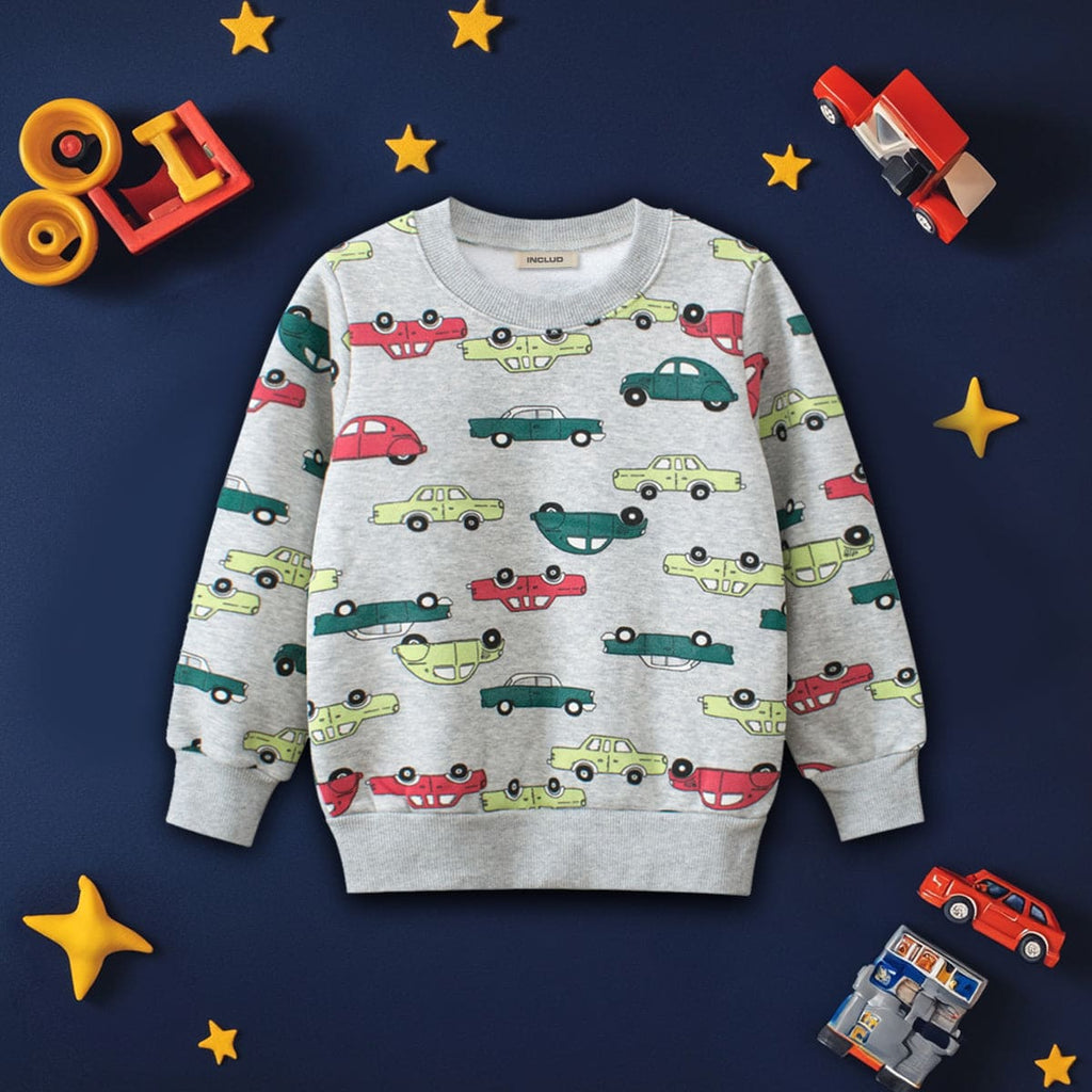 Boys Gray Car Print Long Sleeves Sweatshirt Sweatshirts & Hoodies Gray 1-2 Y 