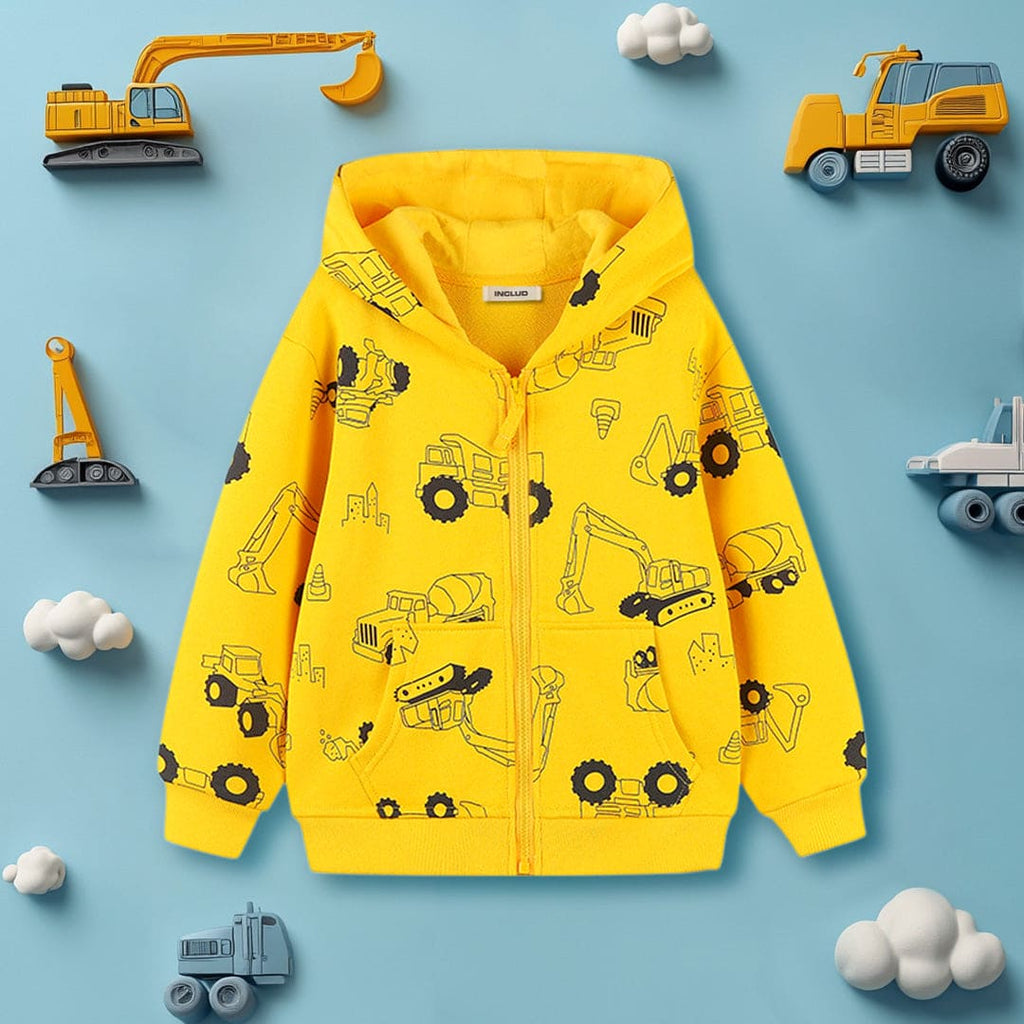 Boys Yellow Truck Printed Front Open Hooded Sweatshirt Sweatshirts & Hoodies Yellow 1-2 Y 