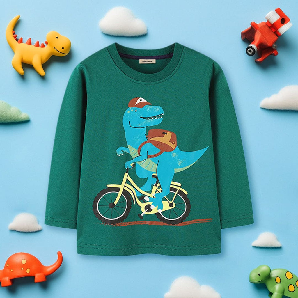 Boys Green Long Sleeve Dinosaur Printed Casual T-Shirt Tshirts Green 1-2 Y 