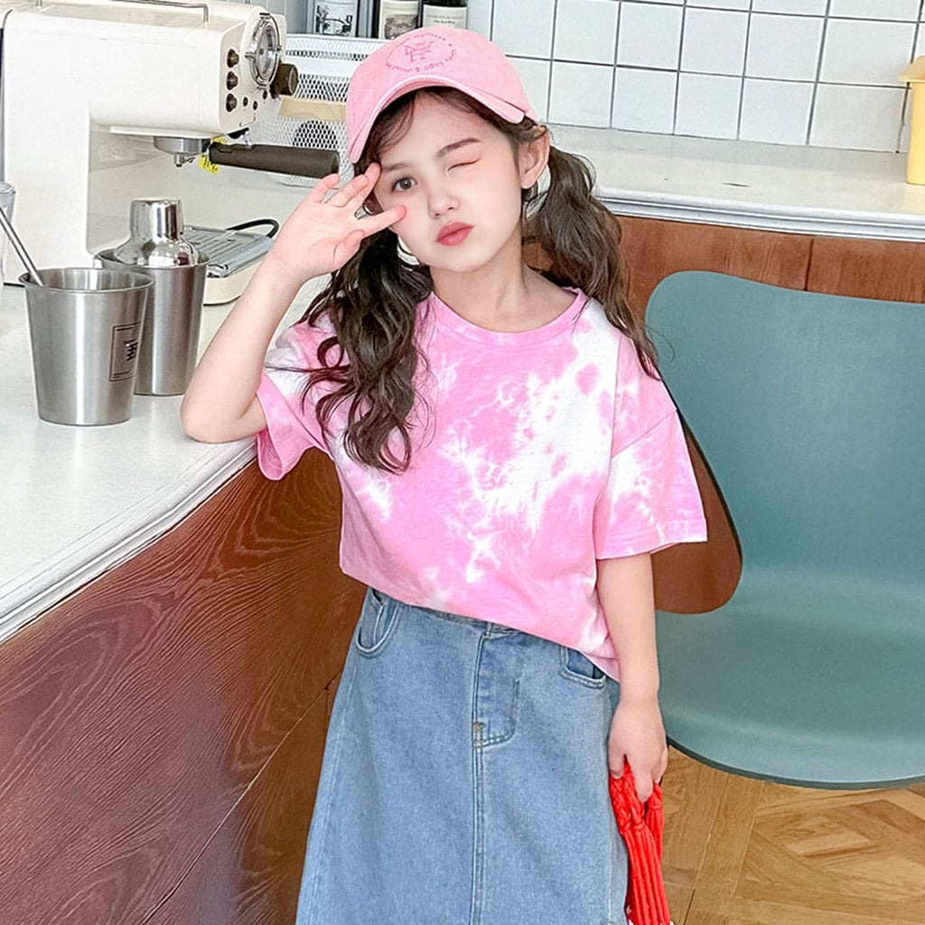 Boys Pink Tie & Die Short Sleeves T-Shirt Tshirts Pink 1-2 Y 