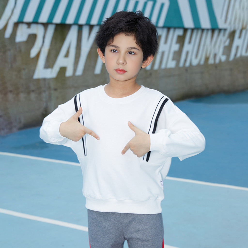 Boys White Striped Long Sleeves Sweatshirt Sweatshirts & Hoodies White 1-2 Y 
