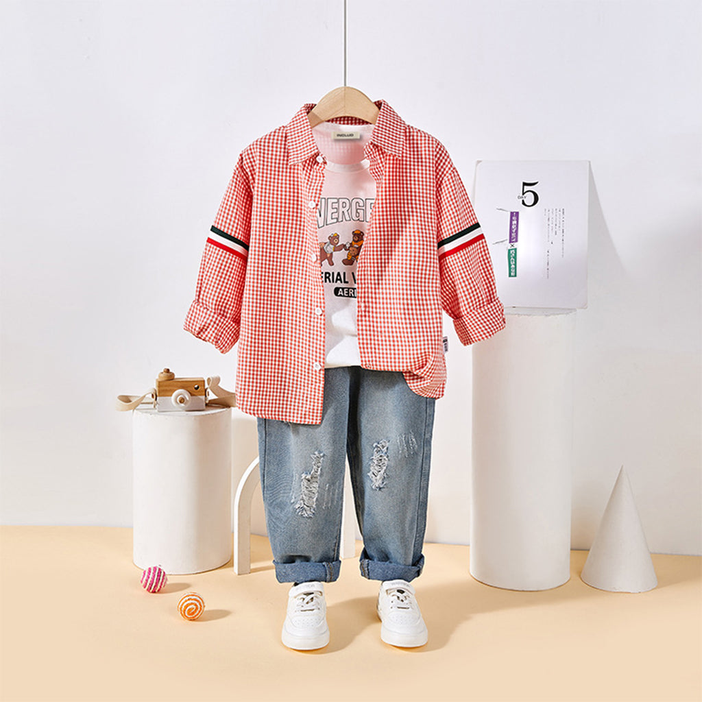 Boys Orange Gingham Check Long Sleeves Shirt Shirts Orange 3-4 Y 
