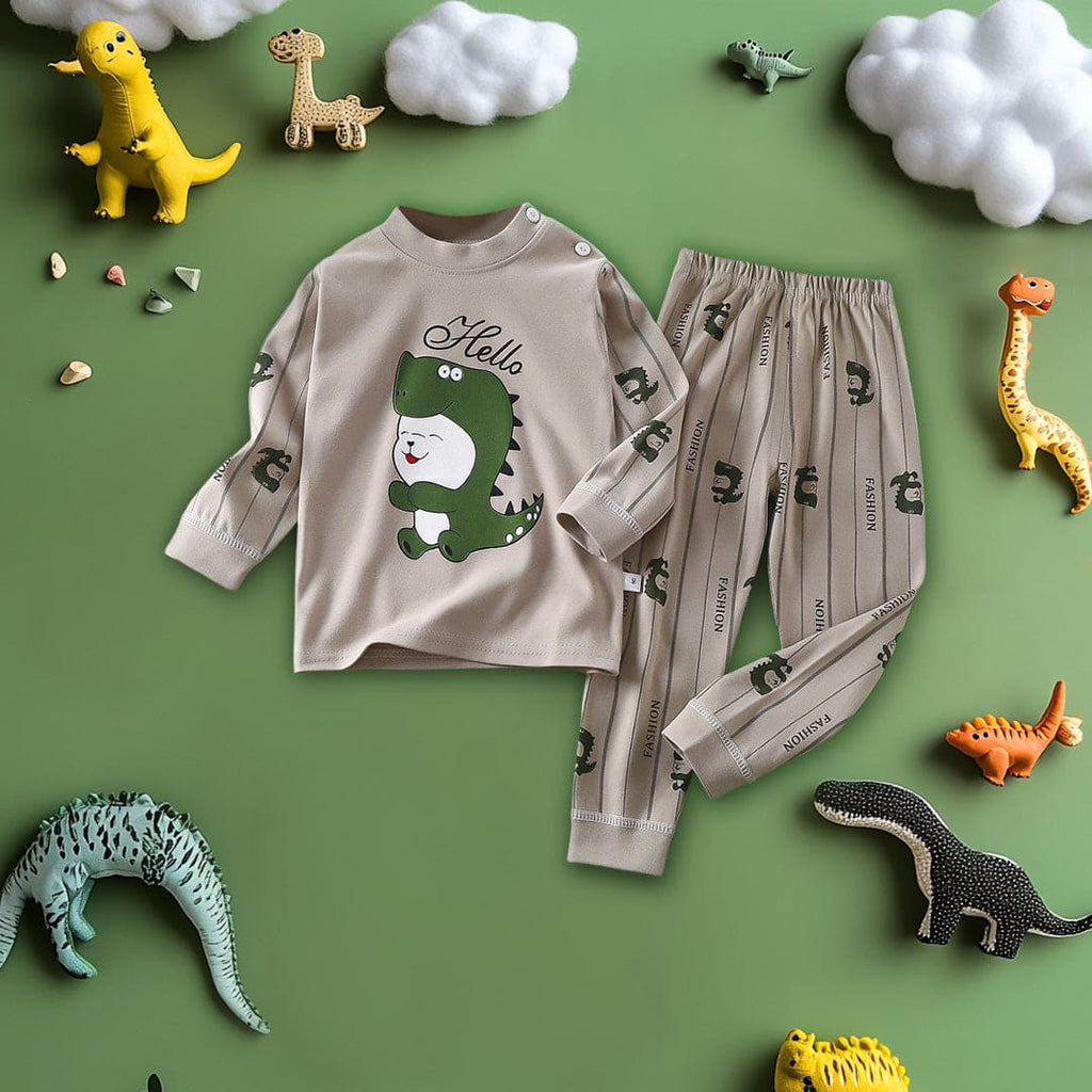 Boys Grey Long Sleeve Round Neck Graphic T-Shirt With Pajamas Set Sets Grey 1-2 Y 