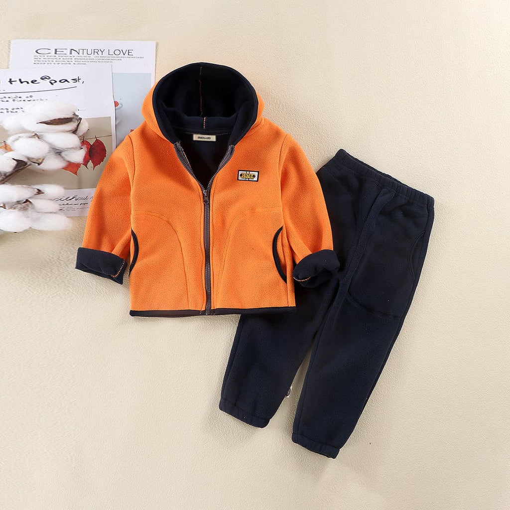 Boys Orange Hooded Polar Fleece Jacket With Pants Set Sets Orange 1-2 Y 
