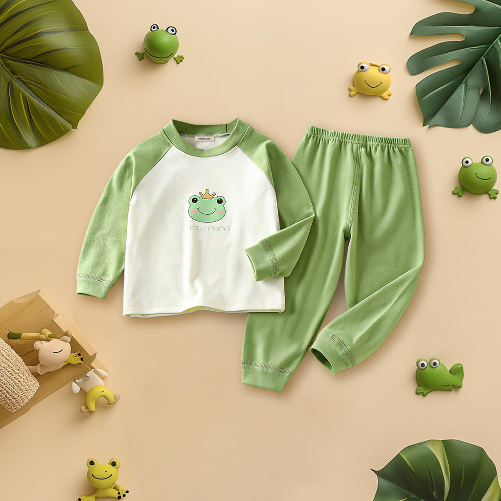 Girls Green Cartoon Graphic Raglan Sleeve T-Shirt With Pants Set Sets Green 1-2 Y 
