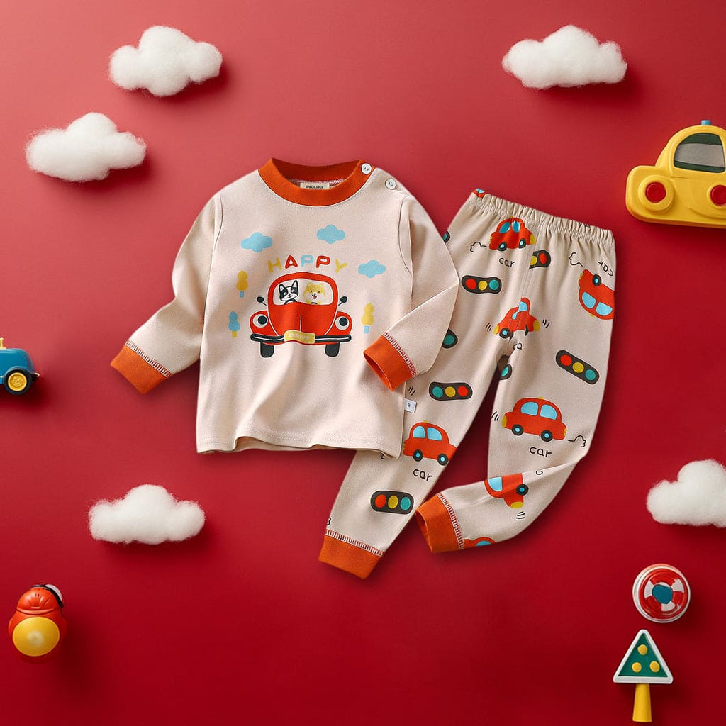 Boys Beige Long Sleeve Graphic T-Shirt With Pajamas Set Sets Beige 1-2 Y 