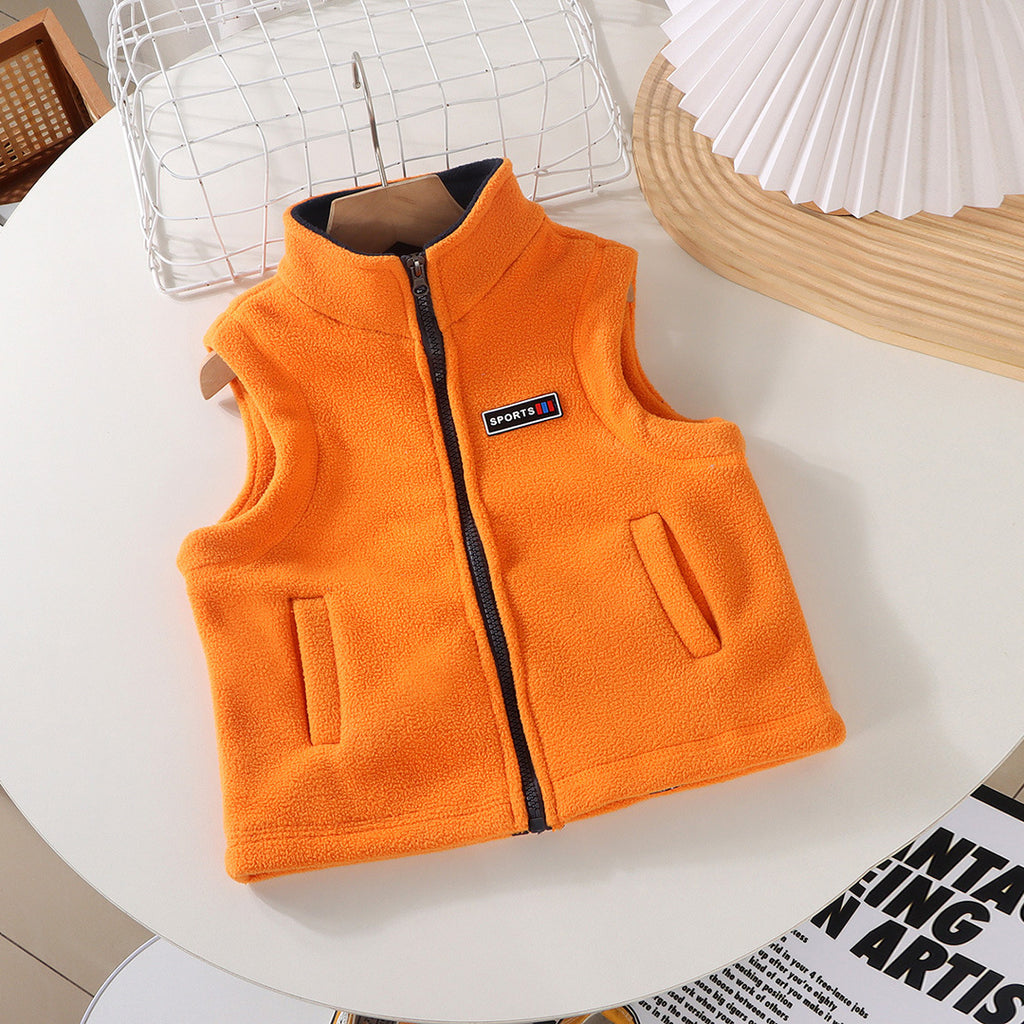 Boys Orange High Neck Sleeveless Polar Fleece Jacket Coats & Jackets Orange 1-2 Y 