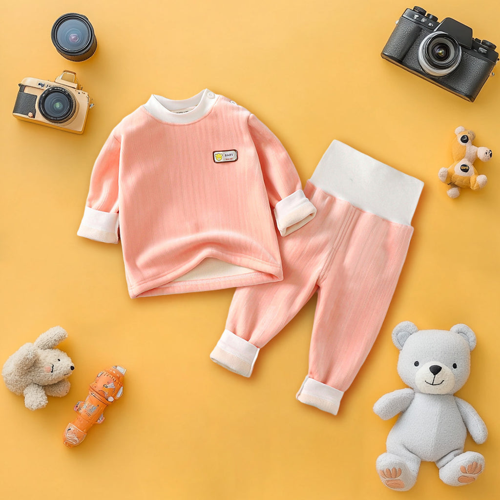 Boys Pink Long Sleeve Fleece T-Shirt With Wide Waist Pants Set Sets Pink 1-2 Y 
