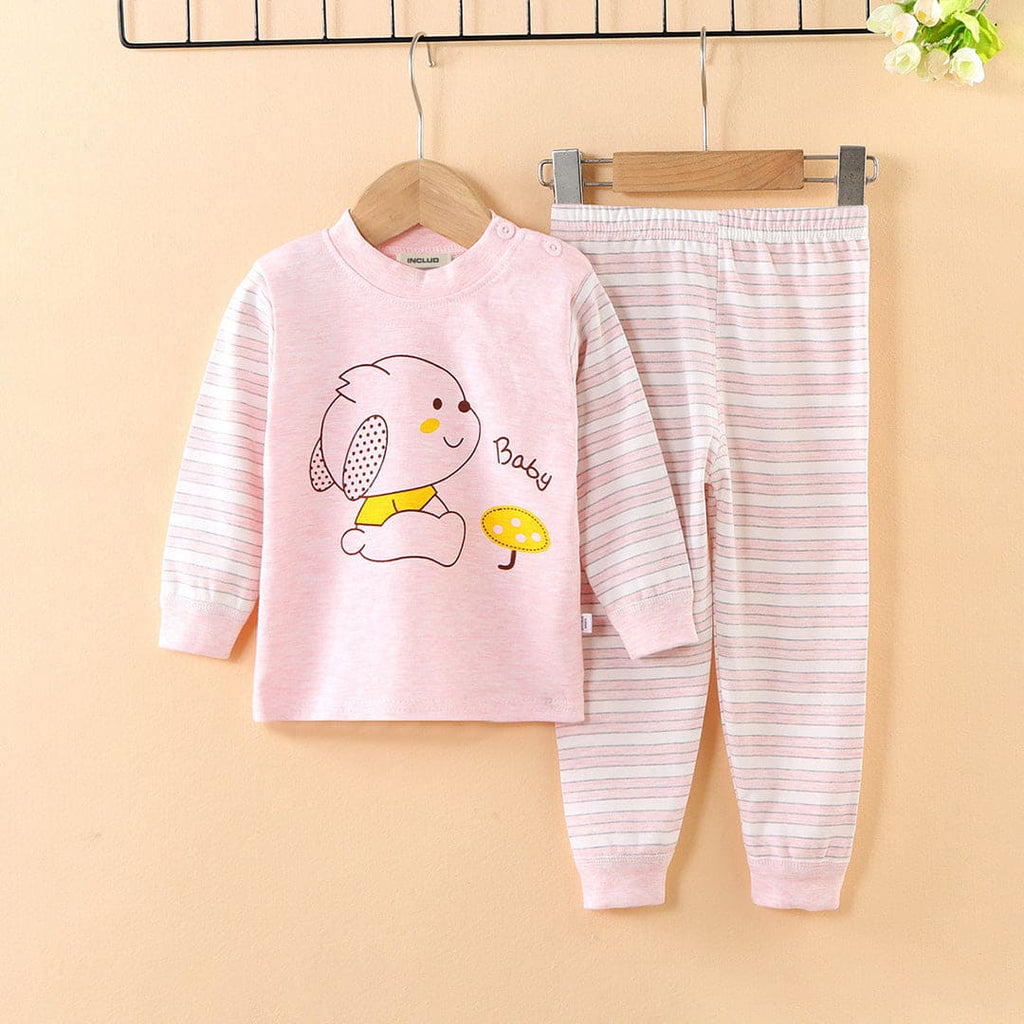 Girls Light Pink Long Sleeve Graphic T-Shirt With Striped Pants Set Sets Light Pink 1-2 Y 