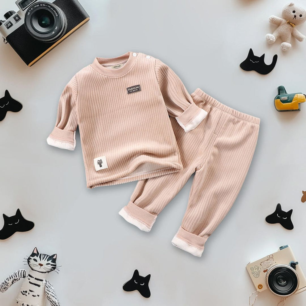 Boys Peach Long Sleeve Fleece T-Shirt With Pants Set Sets Peach 1-2 Y 