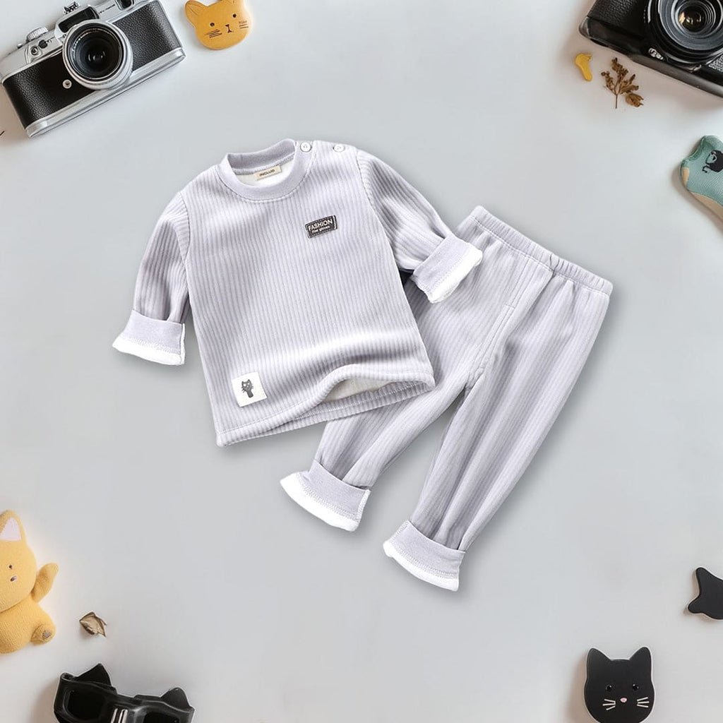 Boys Grey Long Sleeve Fleece T-Shirt With Pants Set Sets Grey 1-2 Y 