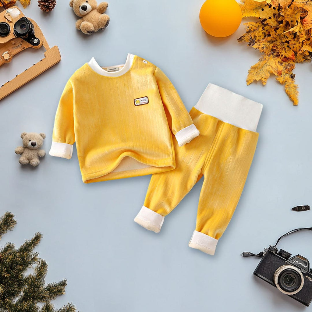 Boys Yellow Long Sleeve Fleece T-Shirt With Wide Waist Pants Set Sets Yellow 1-2 Y 