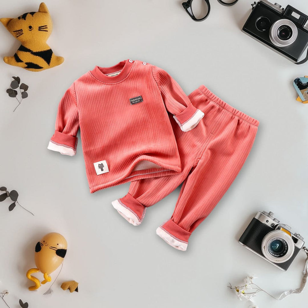 Boys Red Long Sleeve Fleece T-Shirt With Pants Set Sets Red 1-2 Y 