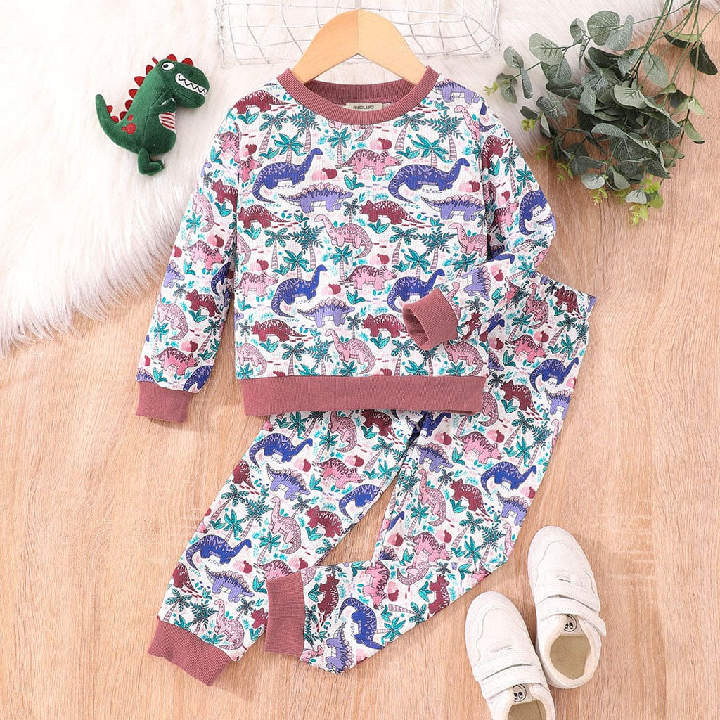 Boys Brown Dinosaur Printed Sweatshirt with Pyjamas Set Sets Brown 3-4 Y 