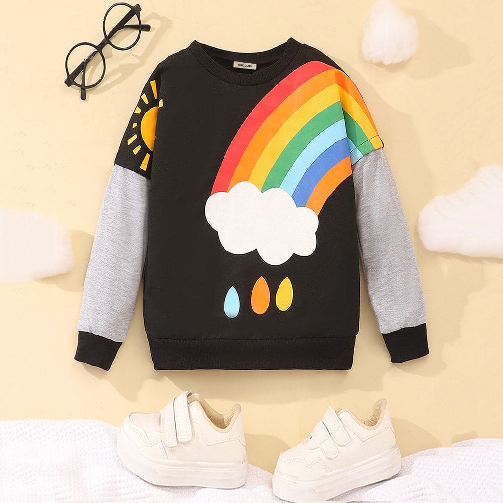 Girls Black Long Sleeve Rainbow Print Sweatshirt Sweatshirts & Hoodies Black 3-4 Y 