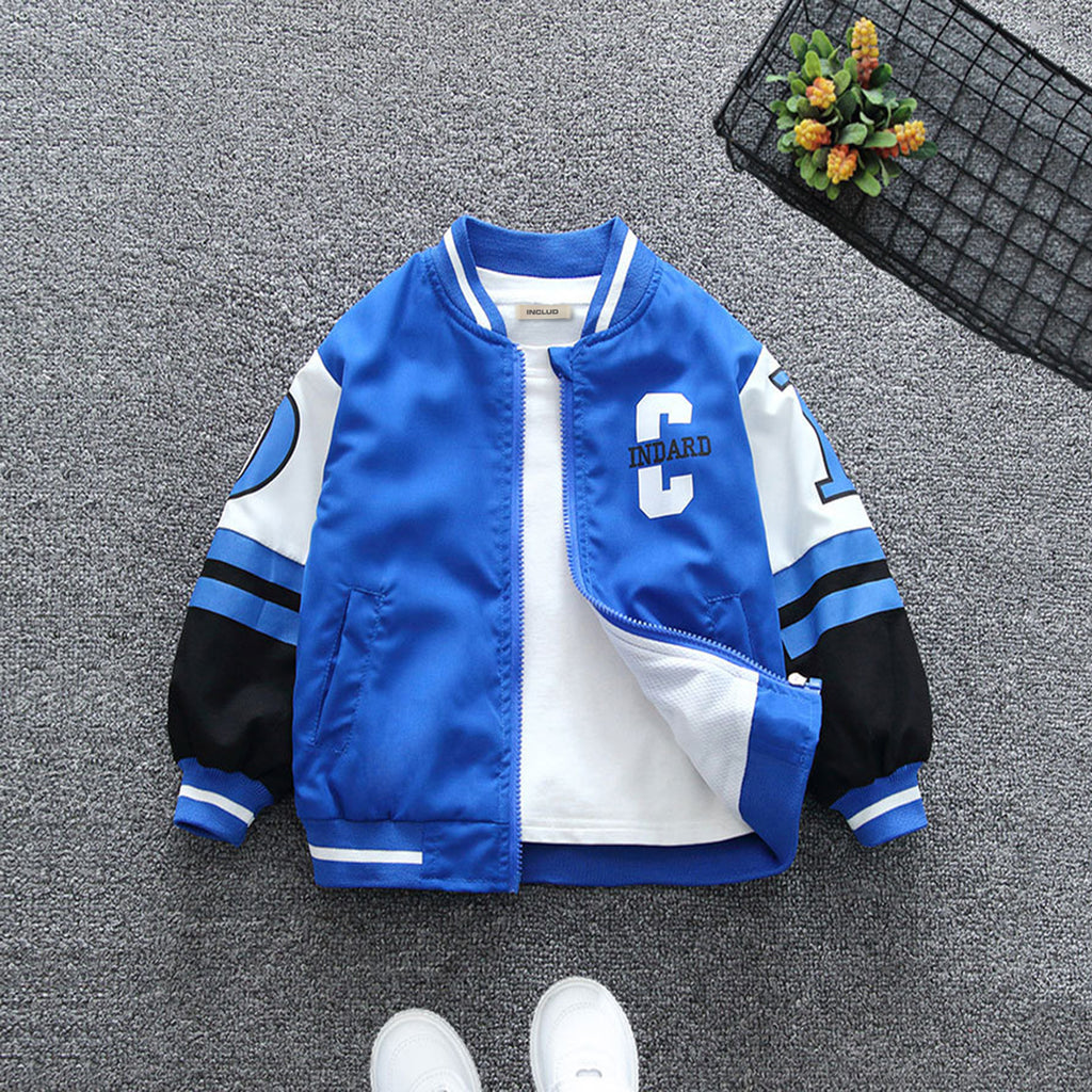 Boys Blue Printed Front Open Sports Jacket Coats & Jackets Blue 1-2 Y 