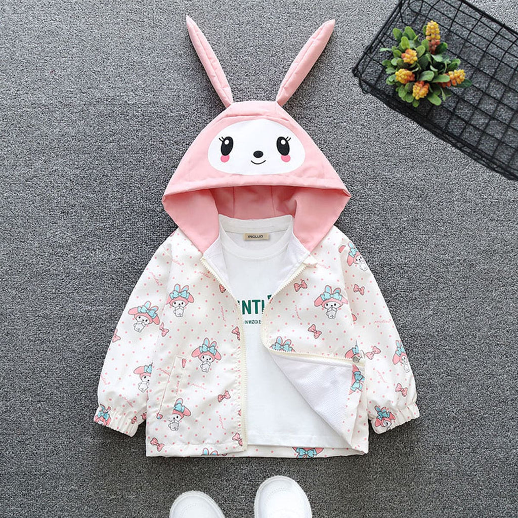 Girls Pink Cute Rabbit Print Hooded Fashion Jacket Coats & Jackets Pink 1-2 Y 