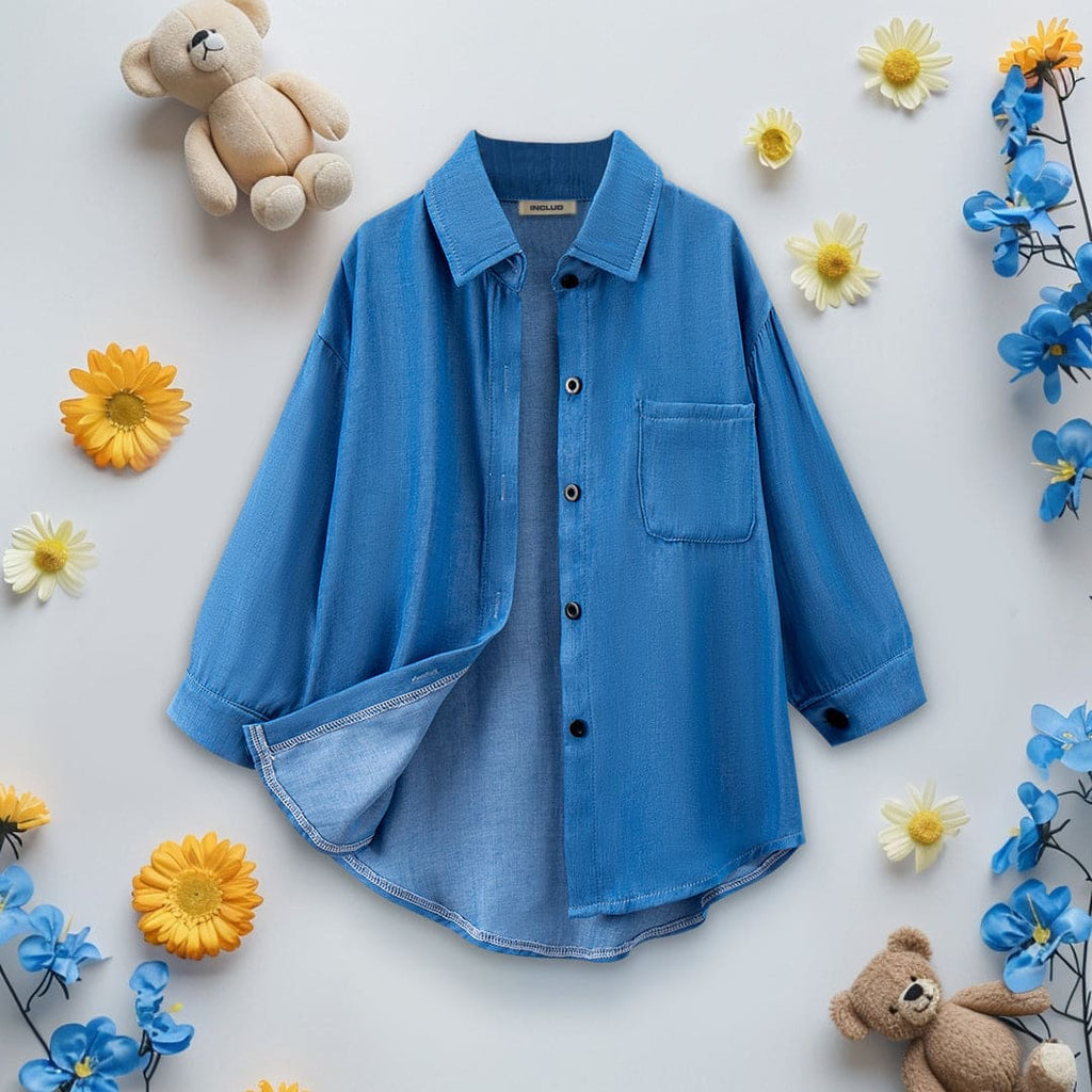 Girls Camisole Top With Denim Shirts And Shorts Set Sets Blue 3-4 Y 