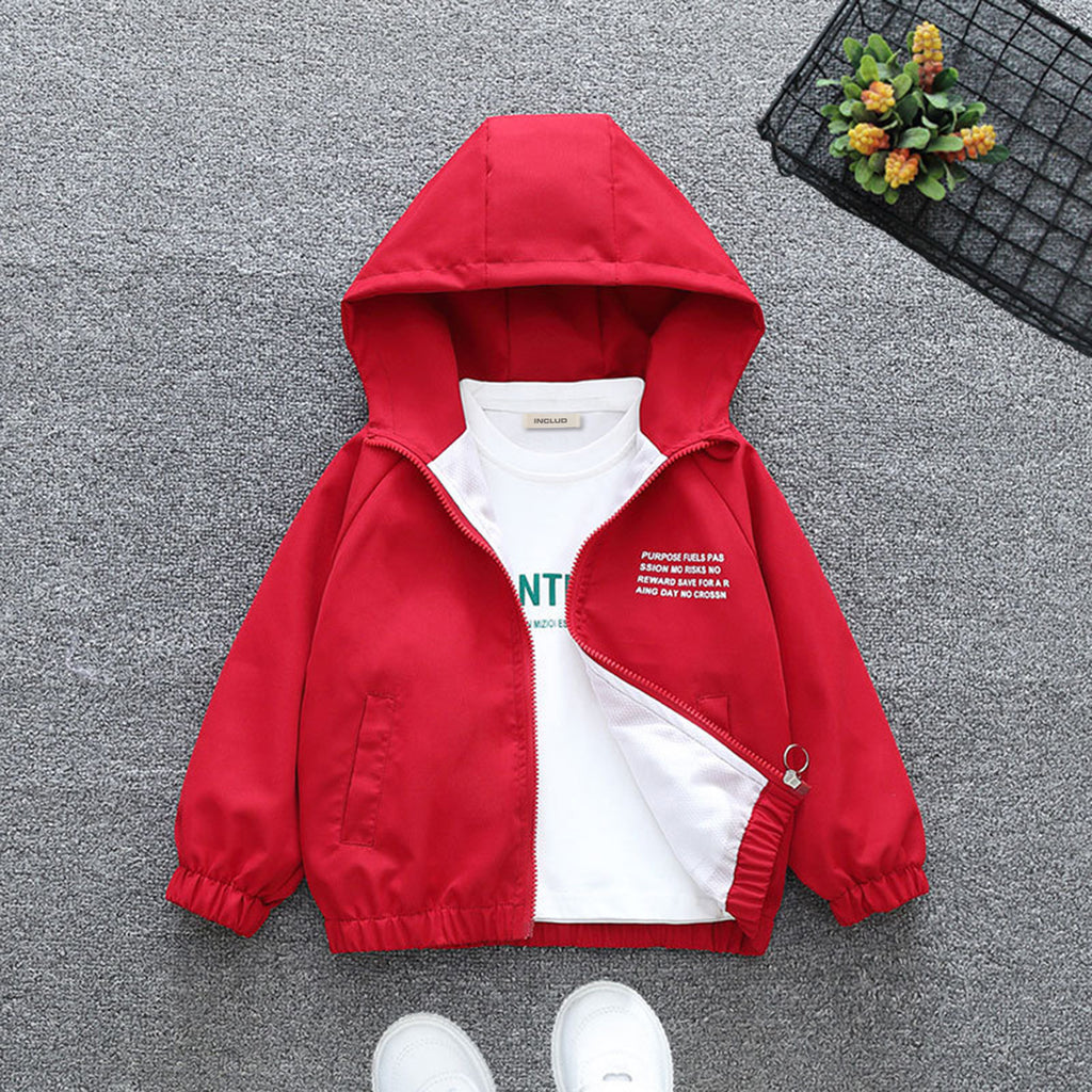 Boys Red Printed Fashion Jacket With Back Big Pockets Coats & Jackets Red 1-2 Y 