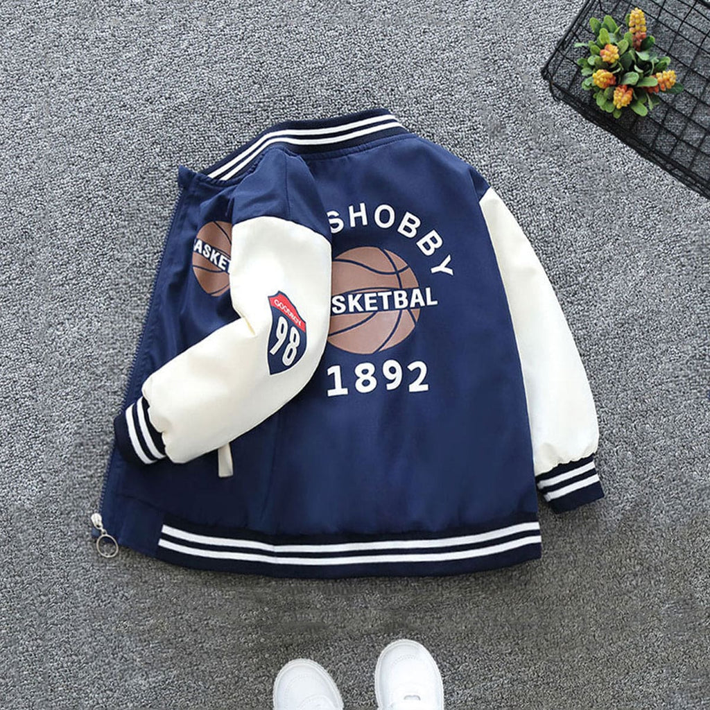 Boys Blue Basketball Print Front Open Trendy Sporty Jacket – INCLUD