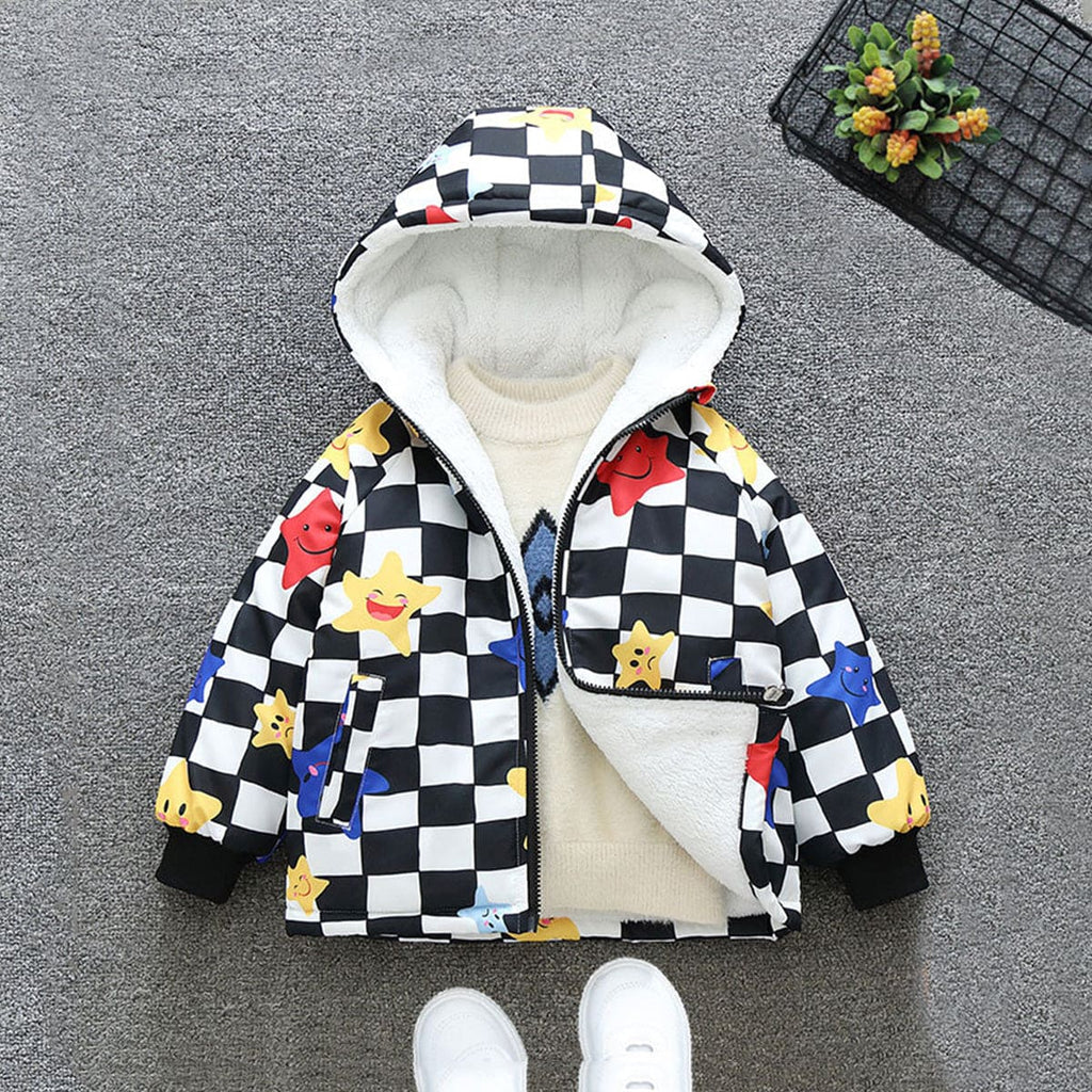 Boys Black Star-Check Print Hooded Jacket With Fleece Lining Coats & Jackets Black 1-2 Y 