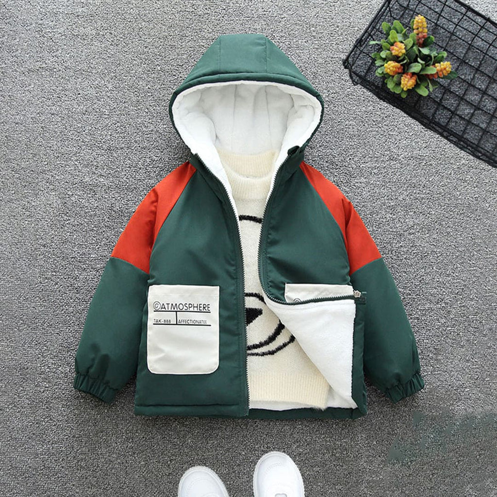 Boys Green Raglan Sleeves Fleece Lined Hooded Jacket Coats & Jackets Green 1-2 Y 