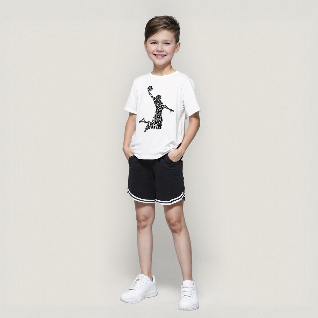 Boys White Graphic Printed Short Sleeves T-Shirt With Shorts Set 2 pc. Sets White 7-8 Y